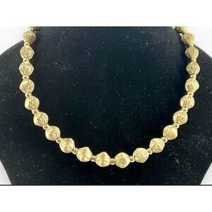 Vintage Signed Whiting & Davis Gold Tone Swirled Bead Adjustable Necklace